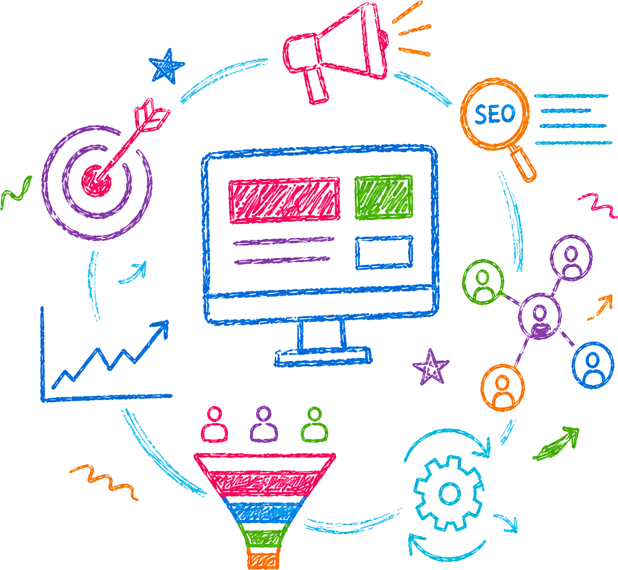 Digital Marketing Crayon Doodle Hero Image